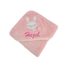 Load image into Gallery viewer, Pink Bunny Personalised Cotton Hooded Towel