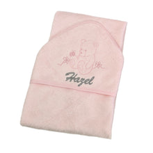 Load image into Gallery viewer, Pink & White Bamboo Knitted Blanket & Hooded Towel - 2 Piece Personalised Gift Set