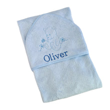Load image into Gallery viewer, Blue Teddy Bear Personalised Bamboo Hooded Towel