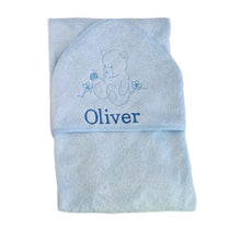 Load image into Gallery viewer, Blue Teddy Bear Personalised Bamboo Hooded Towel