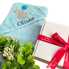 Load image into Gallery viewer, Blue Elephant Personalised Cotton Hooded Towel