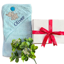 Load image into Gallery viewer, Blue Elephant Personalised Cotton Hooded Towel