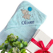 Load image into Gallery viewer, 100% Cotton Embroidered Hooded Towel & Personalised Cotton Wrap Baby Boys - 2 Piece Personalised Gift Set