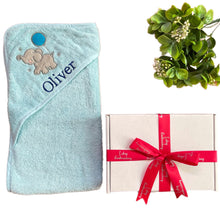 Load image into Gallery viewer, Blue Elephant Personalised Cotton Hooded Towel