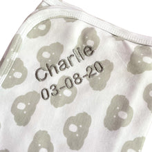 Load image into Gallery viewer, Grey & White 100% Cotton Embroidered Hooded Towel & Personalised Cotton Wrap - 2 Piece Personalised Gift Set