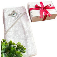 Load image into Gallery viewer, White Teddy Personalised Cotton Hooded Towel