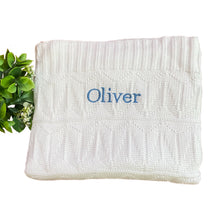 Load image into Gallery viewer, Personalised Blue Bamboo Hooded Towel, White Waffle Blanket & Elephant Comforter - 3 Piece Personalised Gift Set