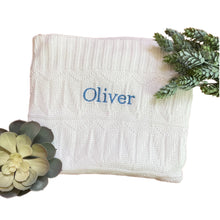 Load image into Gallery viewer, White Personalised Bamboo Knitted Blanket