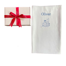 Load image into Gallery viewer, Blue Train Personalised Embroidered Bamboo Bassinet/ Pram Blanket