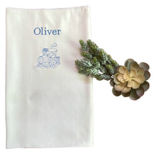Load image into Gallery viewer, Blue Train Personalised Embroidered Bamboo Bassinet/ Pram Blanket