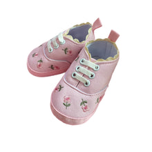 Load image into Gallery viewer, Pink Bamboo Muslin & Canvas Soft Soled Baby Shoes - 2 Piece Personalised Gift Set