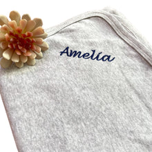 Load image into Gallery viewer, Personalised 100% Cotton Grey Wrap & Canvas Embroidered Baby Girls Shoes - 2 Piece Personalised Baby Girls Gift Set