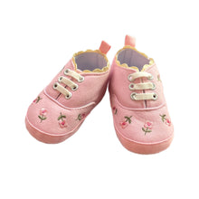 Load image into Gallery viewer, Personalised 100% Cotton Grey Wrap & Canvas Embroidered Baby Girls Shoes - 2 Piece Personalised Baby Girls Gift Set