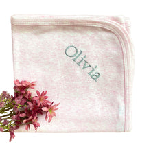 Load image into Gallery viewer, Grey Cotton Blanket, Pink Cotton Wrap & Pink Canvas Sequenced/Glitter Baby Shoes - 3 Piece Personalised Gift Set