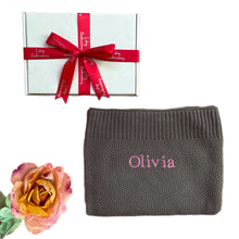 Load image into Gallery viewer, 'Grey' Large Personalised Egyptian Cotton Baby Blanket