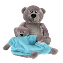 Load image into Gallery viewer, "Buzz" Teddy Bear & Blue Bebi Bear Snuggle Comforter - 2 Piece Personalised Gift Set