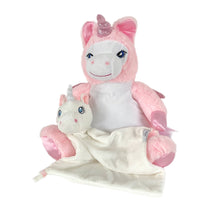 Load image into Gallery viewer, Pink "Calypso" Unicorn & White Unicorn Snuggle Comforter - 2 Piece Personalised Gift Set