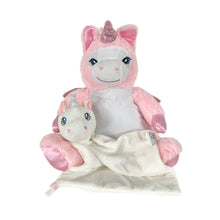 Load image into Gallery viewer, Pink "Calypso" Unicorn & White Unicorn Snuggle Comforter - 2 Piece Personalised Gift Set