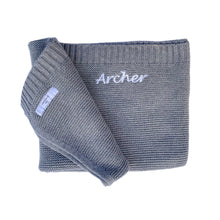 Load image into Gallery viewer, 'Grey' Personalised Cotton Knitted Blanket