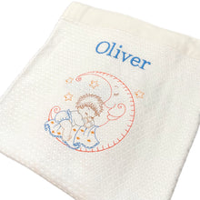 Load image into Gallery viewer, 'Blue Moon' Personalised Embroidered Bamboo Waffle Blanket Baby Gift