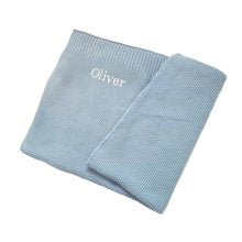 Load image into Gallery viewer, 'Blue' Large Personalised Egyptian Cotton Knitted Baby Blanket