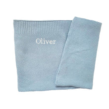 Load image into Gallery viewer, 'Blue' Large Personalised Egyptian Cotton Knitted Baby Blanket