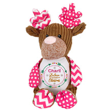 Load image into Gallery viewer, "Pinkie Patchwork Reindeer" Personalised Christmas Plush
