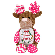 Load image into Gallery viewer, Cotton Blanket, Personalised "Pinkie" Reindeer, Personalised Christmas Embroidered Stocking & Embroidered Shoes- 4 Piece Personalised Christmas Gift Set