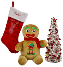 Load image into Gallery viewer, Embroidered Christmas Stocking & Personalised "Yum' Gingerbread Plush- 2 Piece Personalised Christmas Gift Set