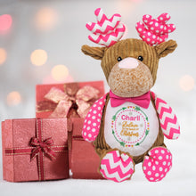 Load image into Gallery viewer, "Pinkie Patchwork Reindeer" Personalised Christmas Plush