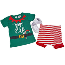 Load image into Gallery viewer, Unisex Baby Elf Christmas Outfit- 6-12 months- 3 Piece Personalised Christmas Gift Set