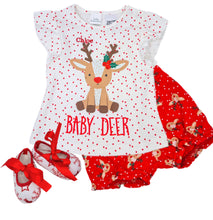 Load image into Gallery viewer, Baby Deer Outfit Christmas Gift Set 6-12 months - 3 Piece Personalised Christmas Gift Set