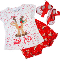 Load image into Gallery viewer, Baby Deer Outfit Christmas Gift Set 6-12 months - 3 Piece Personalised Christmas Gift Set