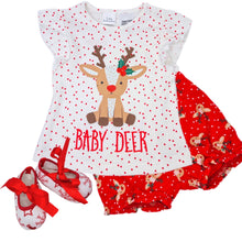Load image into Gallery viewer, Baby Deer Outfit Christmas Gift Set 6-12 months - 3 Piece Personalised Christmas Gift Set