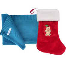 Load image into Gallery viewer, Cotton Knitted Blanket, Personalised Embroidered Christmas Stocking & Personalised Bluey Patchwork Reindeer- 3 Piece Personalised Christmas Gift Set