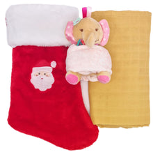 Load image into Gallery viewer, Embroidered Christmas Stocking, Personalised Bamboo Muslin & Elephant Comforter- 3 Piece Personalised Christmas Gift Set