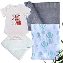 Load image into Gallery viewer, Romper, Personalised Cotton Blanket, Personalised Bamboo Hooded Towel & Personalised Muslin- 4 Piece Personalised Christmas Gift Set
