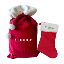 Load image into Gallery viewer, Plush Red Christmas Santa/Gift Sack & Christmas Stocking- 2 Piece Personalised Gift Set