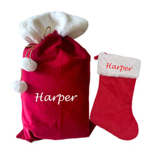 Load image into Gallery viewer, Plush Red Christmas Santa/Gift Sack & Christmas Stocking- 2 Piece Personalised Gift Set
