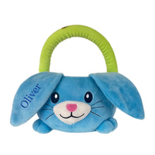 Load image into Gallery viewer, Personalised Blue Plush Easter Bunny Hunting Basket