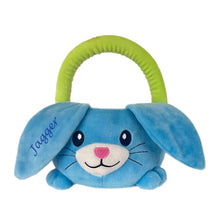 Load image into Gallery viewer, Personalised Blue Plush Easter Bunny Hunting Basket