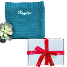Load image into Gallery viewer, 'Ocean Blue' Personalised Cotton Knitted Blanket