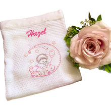 Load image into Gallery viewer, 'Pink Moon' Personalised Embroidered White Bamboo Waffle Blanket Gift