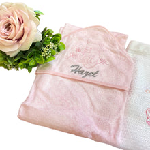 Load image into Gallery viewer, Personalised Bamboo Hooded Towel, Waffle Blanket & Elephant Comforter - 3 Piece Personalised Gift Set