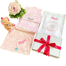 Load image into Gallery viewer, Personalised Bamboo Hooded Towel, Waffle Blanket & Elephant Comforter - 3 Piece Personalised Gift Set