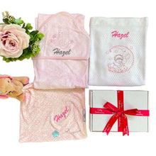 Load image into Gallery viewer, Personalised Bamboo Hooded Towel, Waffle Blanket & Elephant Comforter - 3 Piece Personalised Gift Set