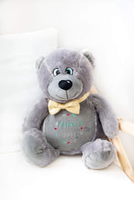 Load image into Gallery viewer, "Buzz" Teddy Bear & Blue Bebi Bear Snuggle Comforter - 2 Piece Personalised Gift Set