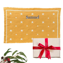 Load image into Gallery viewer, Personalised Gold Cotton Knitted Reversible Star Blanket
