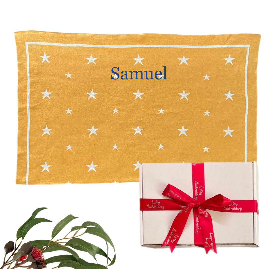 Personalised Gold Cotton Knitted Reversible Star Blanket