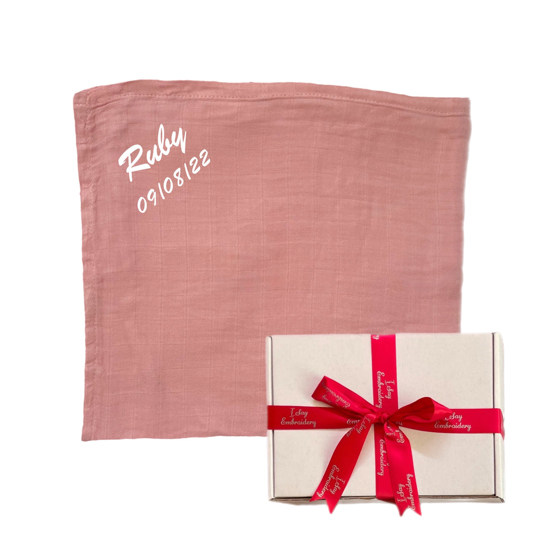 ' Dusty Pink ' Personalised Bamboo Muslin